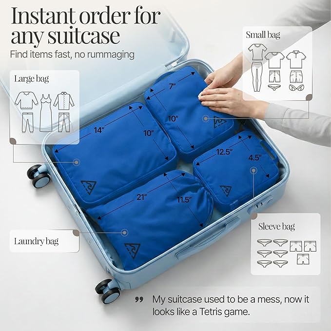 4-Piece Luxury Compression Packing Cubes & Bags for Travel – Maximize Space in Luggage with HybridMax Double-Capacity Design, 50 Luggage Tags, Patented Suitcase Organizer Bags, Lifetime Satisfaction