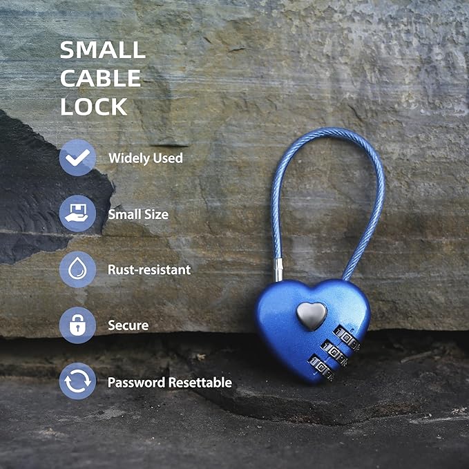 3 Digit Combination Lock, Combo Cable Lock with Code, Small Padlock Combination with Cable, for Luggage, Suitcase, Gym Locker, Backpack Bag Zipper, Cabinet, Mailbox, Outdoor Fence Gate