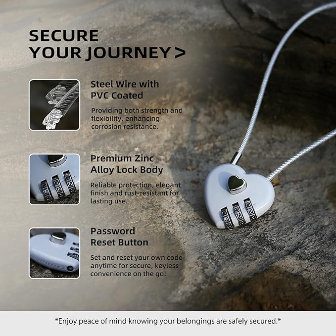 Combination Lock with Cable, Combo Lock with Code, Small Cable Padlock Combination for Travel Essentials, Luggage, Bike Motorcycle Helmet, Outdoor Fence Gate, Cabinet, Refrigerator Door