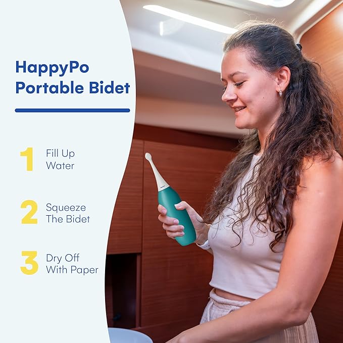 HappyPo The Original XL Butt Shower - Portable Bidet with 50% More Volume - The Easy-Bidet 2.0 Replaces Wet Wipes and Shower Toilet - Portable Bum Spray for Travel - Turquoise