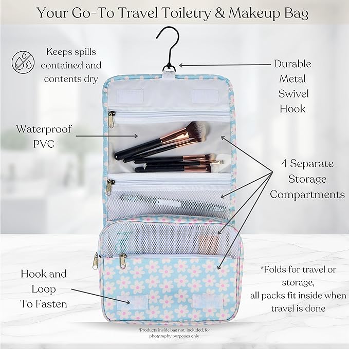 Packing Cubes Set – Cute Packing Cubes for Travel, Luggage Organizer Bags for Suitcase, For Kids & Family, Floral, Neutral & Aesthetic Travel Organizer Set-Blue Flower