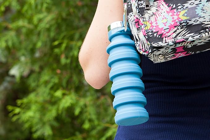 Joie Collapsible Water Bottle On The Go with Carabiner, Expands from 7.5 Ounces up to 16 Ounces, Silicone, Leak-Proof, BPA-Free, Space-Saving for Travel and Hiking, Colors May Vary