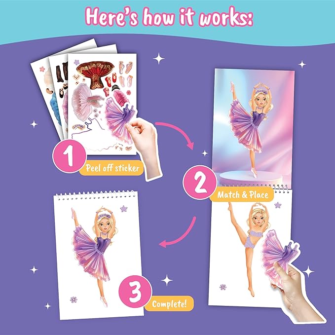 BSCOOL Sticker Dress Up Ballet - Sticker Activity Book for Kids. Learn Girls Fashion Design for Ballet with Stickers and Guides for Kids 5 and up. with 100+ Removable Stickers