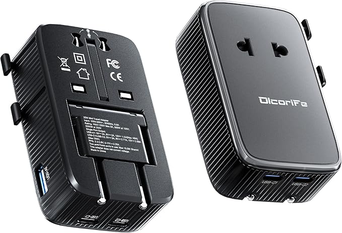Olcorife PD25W Mini Travel Adapter, Universal Power Adapter with 2 USB-C 1 USB-A, International Plug Adapter, Travel Essentials for US to EU UK AUS (Type-C/G/A/I), 1-Pack