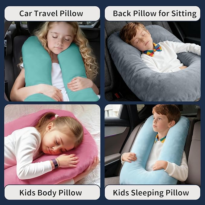 Car Pillow for Kids,Car Pillow for Sleeping, Travel Pillow for Kids with Adjustable Strap – Road Trip Pillow for Kid and Adults, Head and Neck Support, Car Travel Essentials, Black