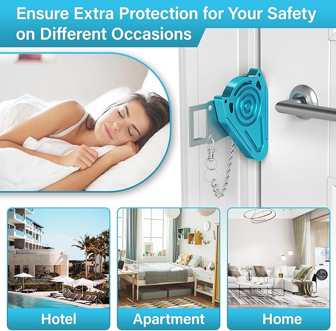 Metal Portable Door Lock for Travel Hotel Room Safety - Hotel Door Locks for Travelers Security, Extra Door Lock from Inside, Apartment Room Security Latches & Bolts Travel Essentials,Blue