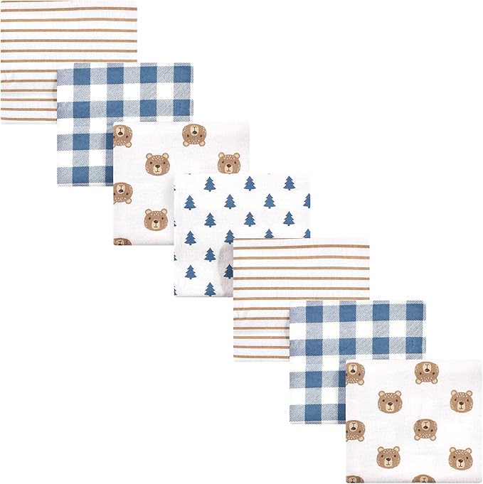 Hudson Baby Unisex Baby Cotton Flannel Receiving Blankets Bundle, Little Bear, One Size