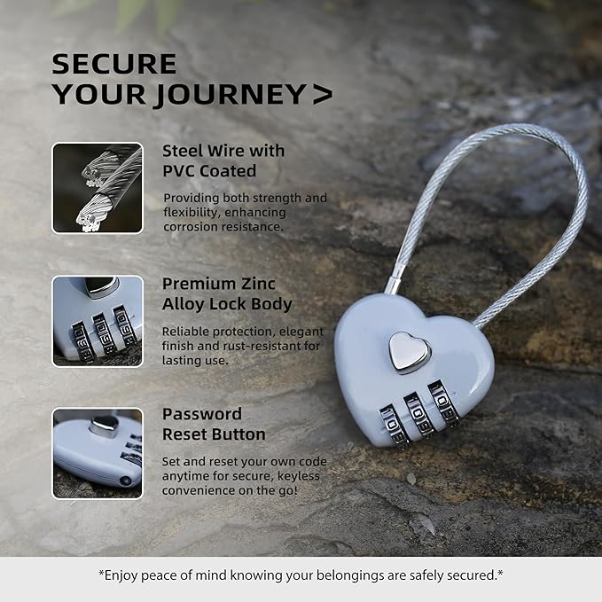 Combination Padlock, Small Cable Lock with Code, Candados para Locker, Combo Cable Lock for Luggage, Suitcase, Gym Locker, Backpack Zipper, Cabinet, Mailbox, Outdoor Use, Travel Safe Bag