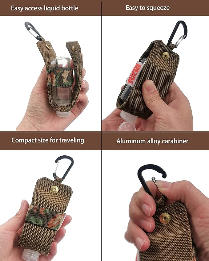 Travel Size Hand Sanitizer Holder,Bottle Case and Carabiner Carrier bag-Portable Mini Waist Bag for Liquids Clip On Backpack and Purse - Not Include Empty 60ml/ 2 oz bottle. (2 Pack)