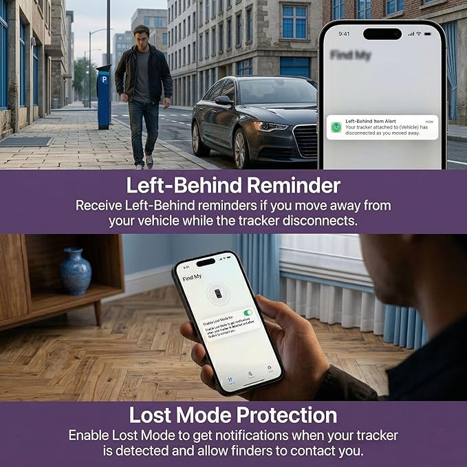 2 Pack GPS Tracker for Vehicles No Subscription Car Tracker Works with Apple Find My(iOS Only)Global Tracking Hidden Tracking Devices for Cars Bluetooth Finder with Loud Alarm for Car Bike Dog Luggage