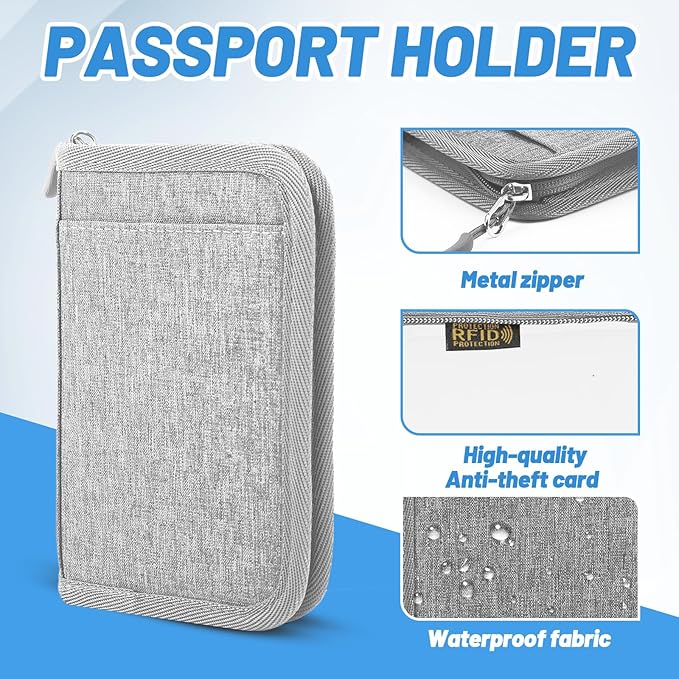 Passport Holder for Travel Essentials, RFID Blocking Protector Passport Wallets, Passport Document Organizer Case for Travel Must Have, Passport Book for Women, Couple, Family Cards, Tickets, ID, Cash