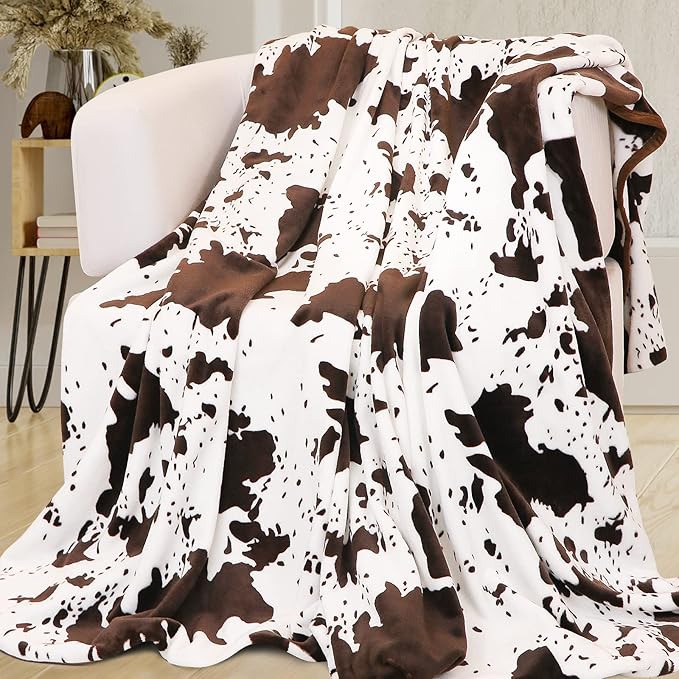 Cow Print Blanket for Couch Bed, Fuzzy Fleece Soft Blankets and Throws, Brown White Western Home Decor, All Season Cozy Graduations Birthday Gifts for Cow Lovers Women Men Girls Boys, 50x60 Inches