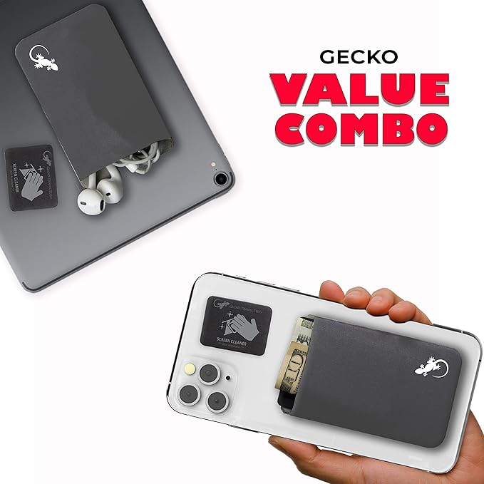 Phone Wallet - Adhesive Card Holder - Cell Phone Pouch - Stick on Lycra Pocket by Gecko - Carry Credit Cards and Cash