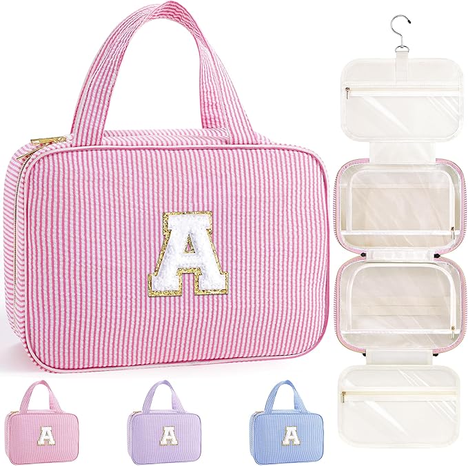 TOPEAST Mothers Day Gifts for Mom Daughter - Travel Hanging Toiletry Bag & Makeup Bag, Personalized Initial Toiletry Pouch, Birthday Gifts for Women Teen Girls Friends, Cruise Essentials, Blue A