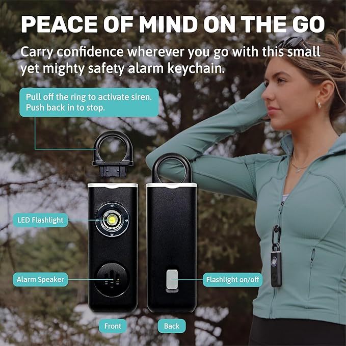 Elos Personal Alarm Keychain for Women & for Seniors Pull pin, LED Light, 130db Siren, Hand held Safety Alarms, Pocket Alarm Protection for Emergency (Smoky Black)