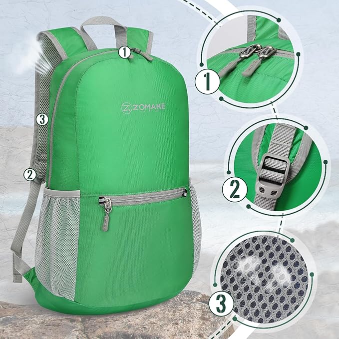 ZOMAKE Ultra Lightweight Hiking Backpack 20L - Packable Small Backpacks Water Resistant Daypack for Women Men(Grass green)