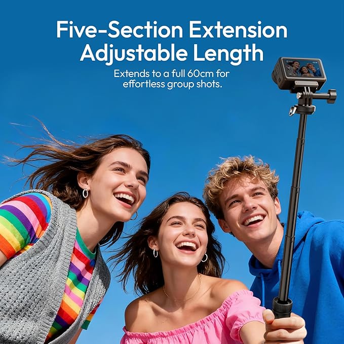 23.62" Action Camera Selfie Stick Tripod Stand w Neck Lanyard, ULANZI MT92 Portable Adjustable Vlog Handle Grip for GoPro 13/12/11/10/9/8/7/6, Xtra Edge, DJI Osmo Action 6/5 Pro/4/3, Insta360
