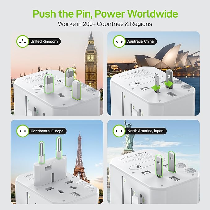 EPICKA Pulse 45W International Power Adapter, Universal Travel Adapter with PD Fast Charging, 5-Port (1 AC/2 USB-A/2 USB-C) European Travel Plug Adapter, Travel Essentials (White)