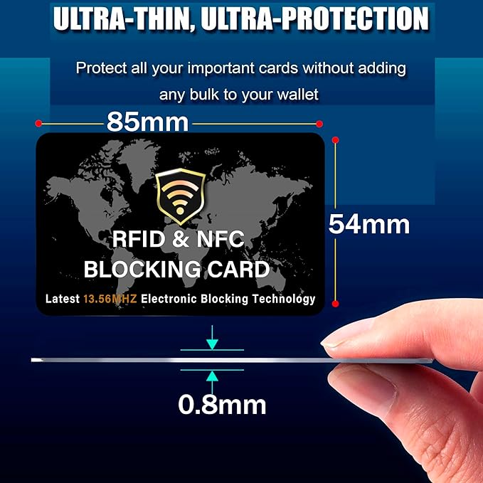 SaiTech IT 5 Pack RFID Blocking Card, Slim Protector for Entire Wallet, Purse, and Debit Credit Cards from NFC Contactless Theft for Men & Women - World Map Black