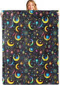 Celestial Moon and Star Throw Blanket,50x60in,Soft,Lightweight Flannel,Cosmic Floral Blankets - Gifts for Kids Women,Astrology Lovers,for Couch Office Travel,Home Living Room Mystical Decor