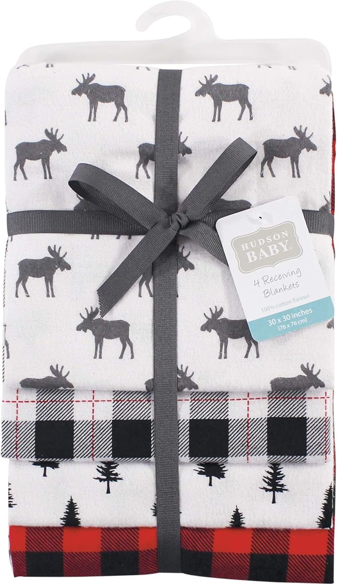 Hudson Baby Unisex Baby Cotton Flannel Receiving Blankets, Moose, One Size