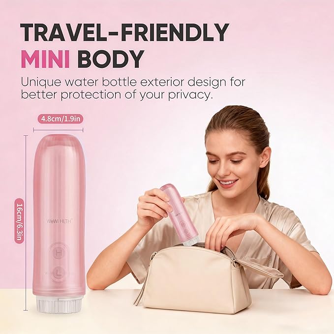 Portable Electric Bidet Sprayer - Handheld Travel Bidet with 2 Pressure Modes - Waterproof Foldable Pocket-Sized & Cordless for Bathroom Ultimate Personal Hygiene Cleaning at Home and Camping - Pink
