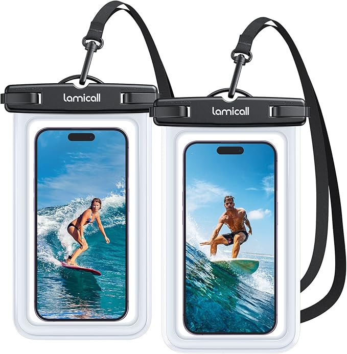 Lamicall Waterproof Phone Pouch Case - [2 Pack][Easy Lock & Heavy Duty] IPX8 Water Proof Cell Phone Dry Bag for Beach, Mom Gift Protector for iPhone 17 16 15 14 13 12 11 Pro Max Plus, Galaxy S25, 4-7"