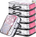 6 Pcs Large Clear Travel Packing Cube, See-Through PVC Organizer, Vinyl Zippered Storage Bags Multipurpose Pouch with Handle for Suitcase Pants, Cashmere, Sweaters Shirts Dress Storage