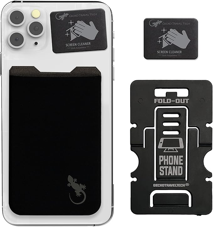 Phone Wallet - Adhesive Card Holder - Cell Phone Pouch - Stick on Lycra Pocket by Gecko - Carry Credit Cards and Cash