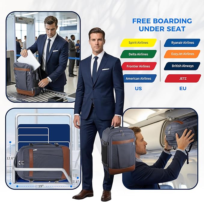 ECOHUB 17" Travel Backpack for Men United Airlines Personal Item Travel Bag TSA Friendly Business Computer Bag with USB Charging Port & Wet Compartment,Grey