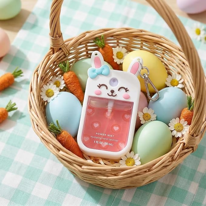 Metyond Rabbit Silicone Case for Touchland Hand Sanitizer Spray with Keychain, Compatible with Power Mist or Glow Mist 1 FL OZ/30ML for Touchland Case, Cute Travel Case for Easter Gifts (1 Pcs White)