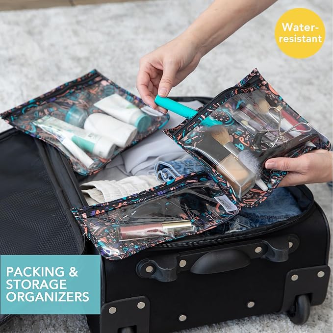 Bumkins Travel Bag, Toiletry, Baby, TSA Approved Pouch, Zip Bag, Quart Size Compliant, Clear-Sided, Diaper Bag Organization, Makeup, Accessories, Set of 3