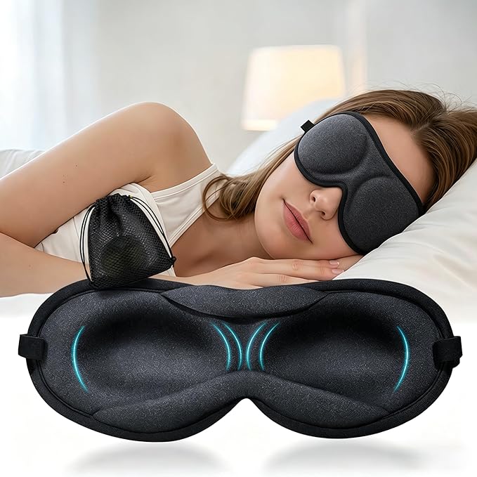 Ultra-Thin 3D Sleep Mask for Side & Back Sleepers, 100% Light Blocking Eye Mask for Sleep, Zero Pressure, Soft & Breathable Night Blindfold for Men & Women, Travel & Plane (Black)