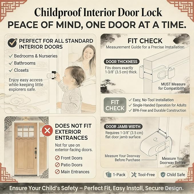 Childproof Door Locks, Child Proof Door Lock, Snap-On Door Knob Safety Lock & Door Handle Child Lock, The Childproof Lock Toddlers Can't Reach, and Renters Can Actually Use (1PC)