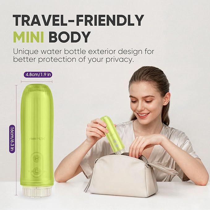 Portable Electric Bidet Sprayer - Handheld Travel Bidet with 2 Pressure Modes - Waterproof Foldable Pocket-Sized & Cordless for Bathroom Ultimate Personal Hygiene Cleaning at Home and Camping - Green