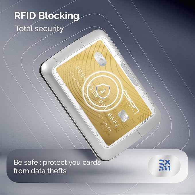 ÖGON -DESIGNS- Aluminum card holder with metal lock, RFID protection against fraud and demagnetization, compact wallet, Smart Case OSLO model