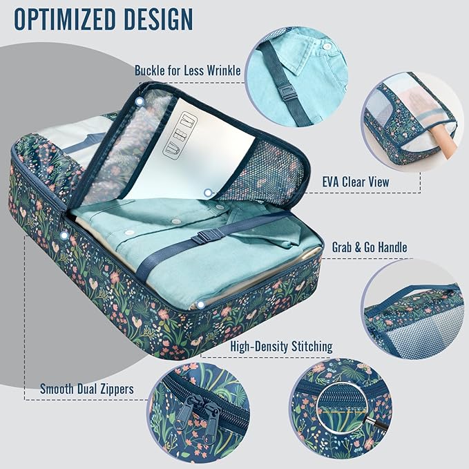 Veken 8 Set Packing Cubes for Travel Essentials, Suitcase Organizer Bags in 4 Sizes, Carry-On Luggage Accessories with Large Laundry Bag & Passport Holder, Must-Have for Airplane, Road Trip & Camping