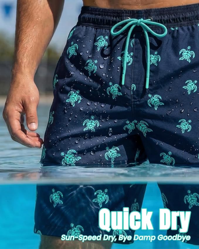 7 Inch Men Swim Trunks with Compression Breathable Liner Quick Dry Zipper Pockets for Pool Board Beach Cruise