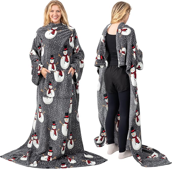 PAVILIA Blanket with Sleeves for Adult Women Men, Soft Warm Wearable Blanket Fleece Wrap Throw, Robe Blanket Gift