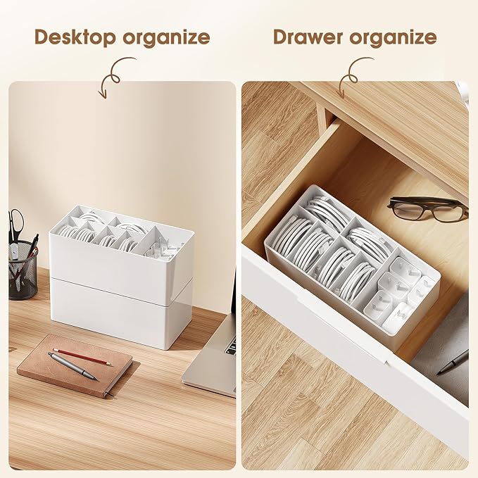 Charger Cable Cord Storage Organizer Easy storage without ties charger cable organizer Cable Management Boxes - 1 Pack （white）