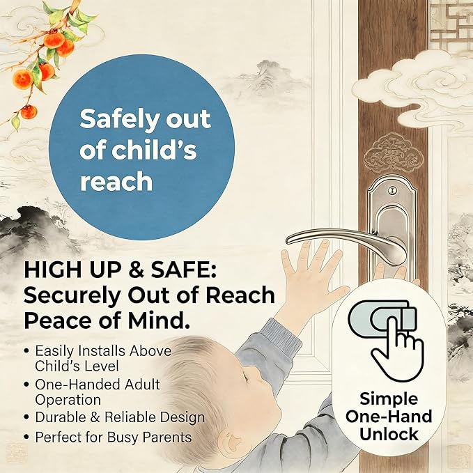 Childproof Door Locks, Child Proof Door Lock, Snap-On Door Knob Safety Lock & Door Handle Child Lock, The Childproof Lock Toddlers Can't Reach, and Renters Can Actually Use (2PC)