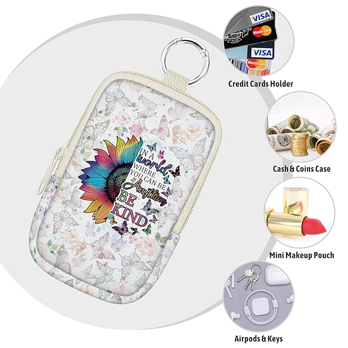 Sunflower Be Kind Hand Sanitizer Spray Case, Hand Sanitizer Holder Zippered Pouch, Cute Fashion Accessory with Snap Hook for Glow Mist and Power Mist 1FL OZ