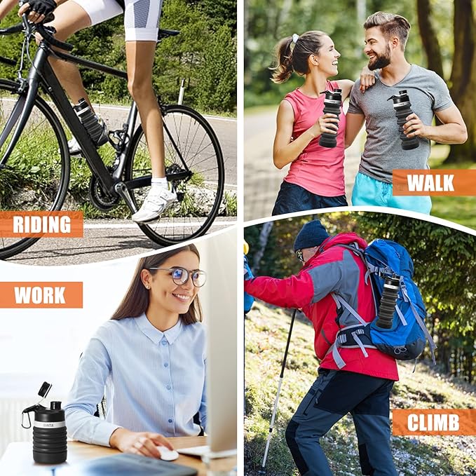 ONTA Collapsible BPA Free Silicone Water Bottle, 20oz - Portable, Leakproof, Easy Clean, Shatter Resistant, Travel Friendly