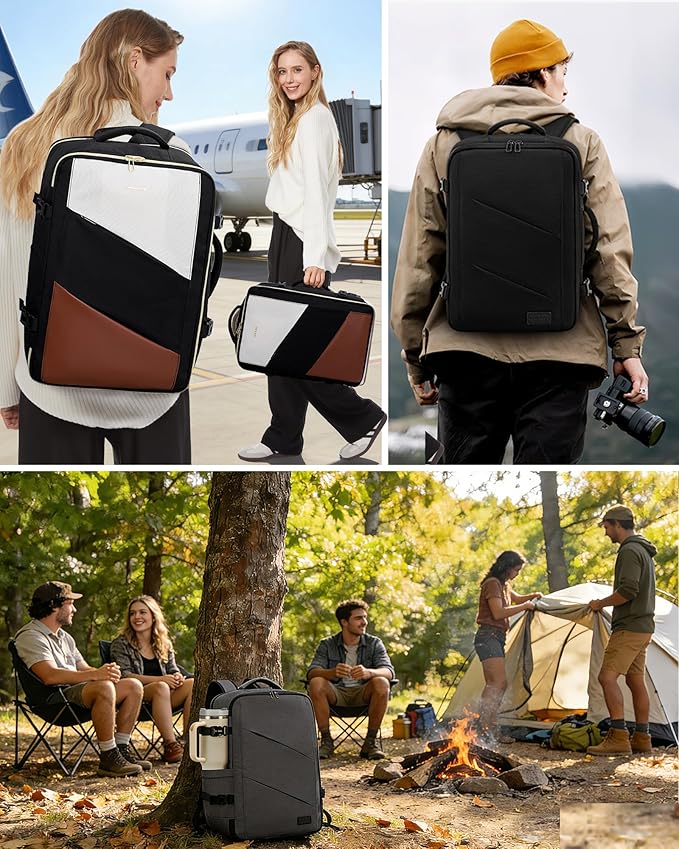 LOVEVOOK Carry on Travel Backpack, Large 40L for Men & Women Flight Approved with USB Charging Port&3 Packing Cubes, Large Suitcase Water Resistant Luggage Daypack Busi, Beige-Black