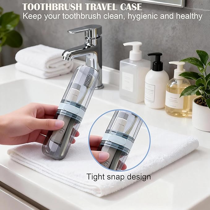 2-in-1 Travel Toothbrush Case, Portable Toothbrush and Toothpaste Travel Casae, Clear Toothbrush Holder Container with Rinse Cup for Traveling Camping School Dorm Bathroom