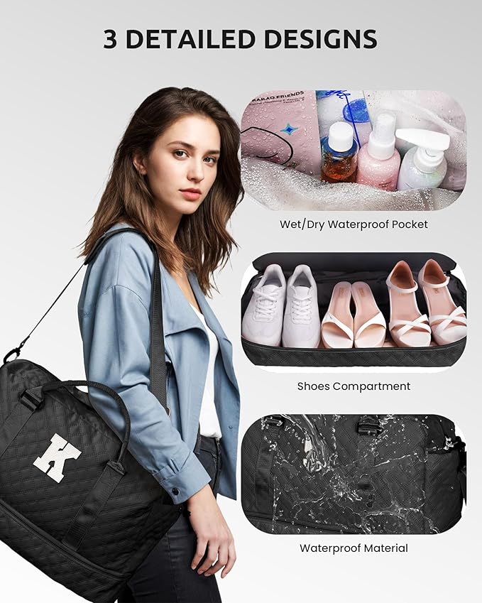 Gifts Personalized Initial Duffle Bag for Teen-Girls - Weekender Overnight Travel Bag with Shoe and Makeup Compartments, Birthday Graduate Gift (Letter H)