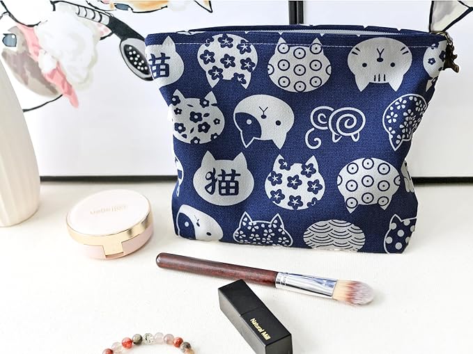 HAPPYHEIDI Canvas Pouch for Travel, Accessory Tool Bag, Solid Gray, Cotton Blend, Zipper Closure, 7.1x2.4x7 Inches