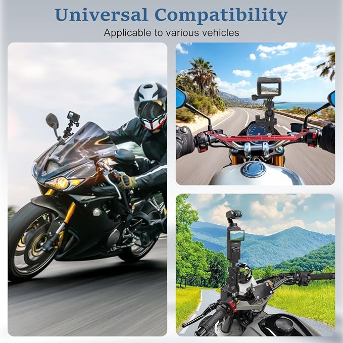 Camera Mount with 360°Dual Ball Head, Motorcycle Handlebar Mounting Bundle Kit for lnsta360 X5/X4/Gopr0 DJl Action 5/, 1/4"-20 & Tripod Adapter, Action Camera Mount Adapter for M10 Hole Base,75019