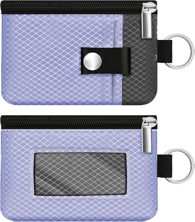 Minimalist RFID Blocking Small Wallet with ID Window,WaterResistant Zip Id Case Wallet with Lanyard Keychain for Cards,Cash,Travel,Women,Men (Lavender Purple/DarkGrey)