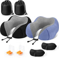 CloudBliss Travel Pillow Premium Memory Foam, Comfortable & Supportive Neck Pillow, Neck Pillows for Sleeping Travel, Airplane Pillow for Sleeping Airplane, Car, Office and Home（Black & Blue）